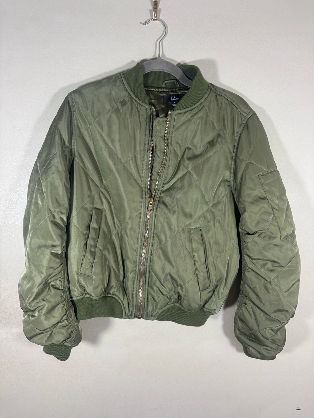 Lulu's Olive Green Quilted Bomber Jacket